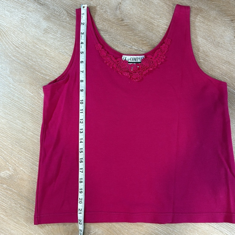 Vintage Y2K V-Neck Lace Tank Top Pink Normcore Layer Basic Feminine Women's L - Picture 5 of 6
